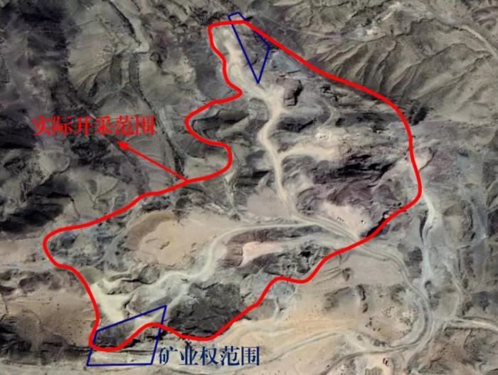 2021年5月的衛(wèi)星遙感影像顯示，白土崗子石料廠礦業(yè)權面積僅16.65畝，越界開采達207畝，超出12.4倍