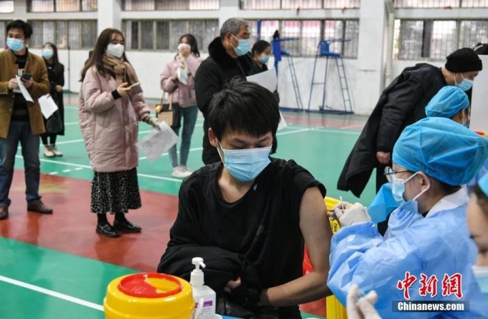資料圖：安徽農(nóng)業(yè)大學(xué)學(xué)生在校園新冠疫苗接種點(diǎn)接種疫苗。 <a target='_blank' href='/'>中新社</a>記者 韓蘇原 攝