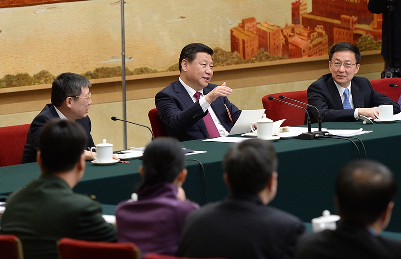 2014年3月習近平總書記參加十二屆全國人大二次會議上海代表團的審議。