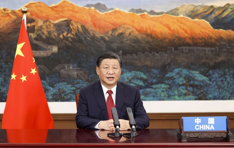 2021年9月21日，國(guó)家主席習(xí)近平在北京以視頻方式出席第七十六屆聯(lián)合國(guó)大會(huì)一般性辯論并發(fā)表題為《堅(jiān)定信心 共克時(shí)艱 共建更加美好的世界》的重要講話。