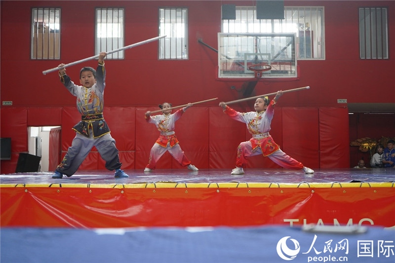 圖為開幕式現(xiàn)場兒童武術表演。人民網記者 許放攝