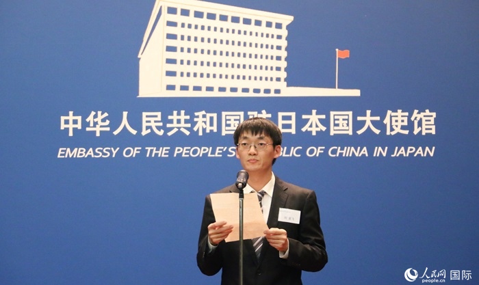 獲獎學(xué)生代表、大阪大學(xué)博士生劉亞飛發(fā)表感言。人民網(wǎng) 許可攝