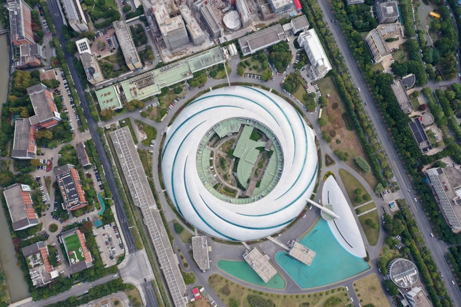 位于上海張江科學城的國家大科學裝置上海光源（2020年10月26日攝，無人機照片）。