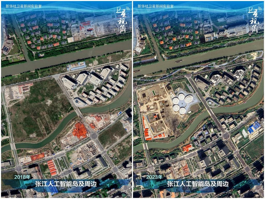 2023年與2018年相比，上海張江科學城內的張江人工智能島建設取得明顯進展。
