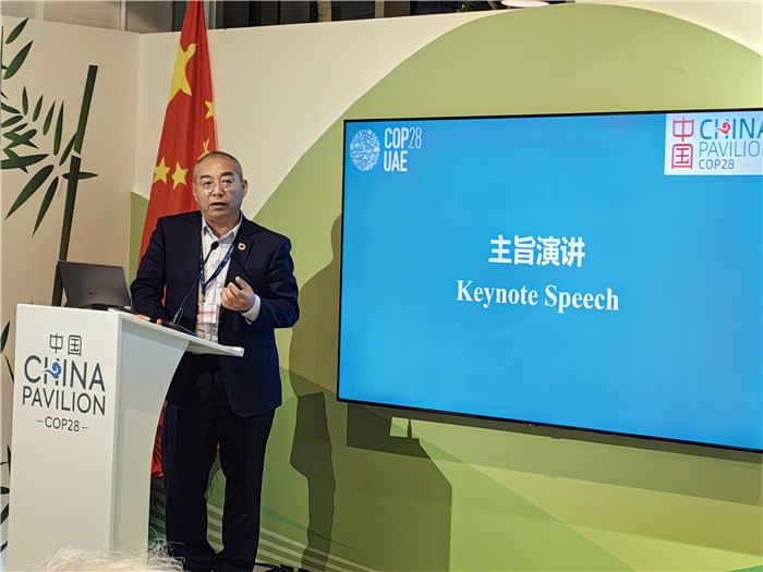 晶澳太陽能科技股份有限公司高級(jí)副總裁孫廣彬發(fā)言。COP28中國角供圖