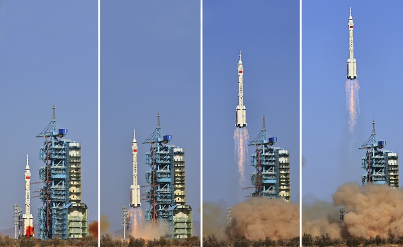 2023年10月26日，神舟十七號(hào)載人飛船發(fā)射升空過程（拼版照片）