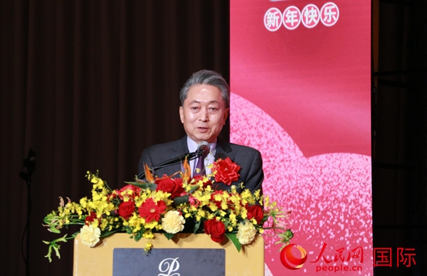 日本前首相鳩山由紀(jì)夫致辭。人民網(wǎng) 許可攝