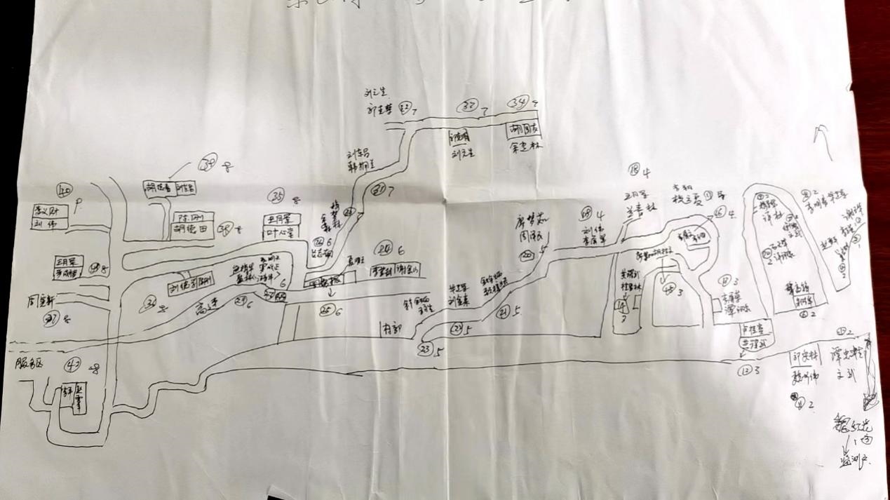 姚國(guó)生的手繪地圖上，密密麻麻地記錄著脫貧戶人員信息。人民網(wǎng)記者 邱燁攝。