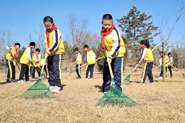 △2024年3月12日，北京城市綠心森林公園，參加植樹節(jié)主題活動(dòng)的學(xué)生們學(xué)習(xí)義務(wù)植樹知識(shí)，并進(jìn)行現(xiàn)場(chǎng)撫育管護(hù)。