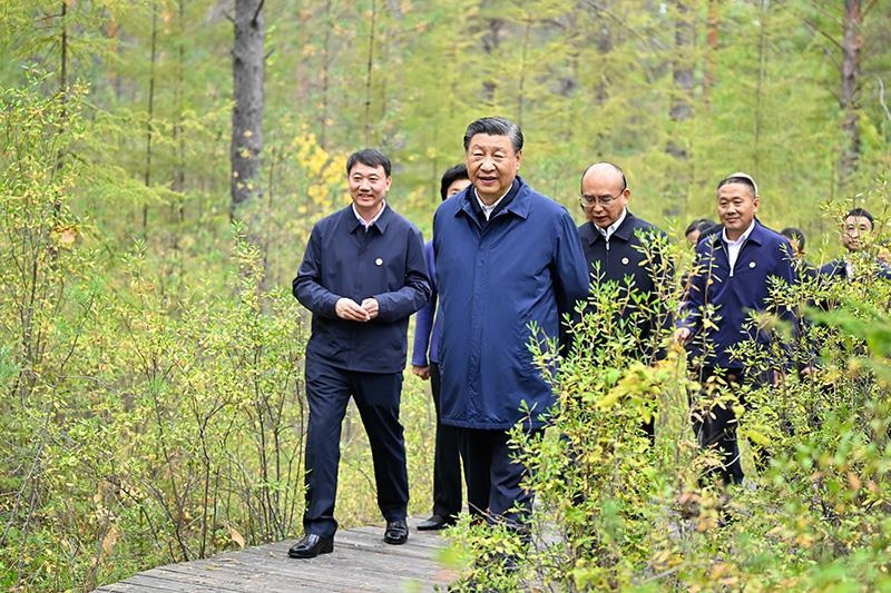 △2023年9月6日，習(xí)近平總書記在大興安嶺地區(qū)漠河市漠河林場(chǎng)自然林區(qū)考察。