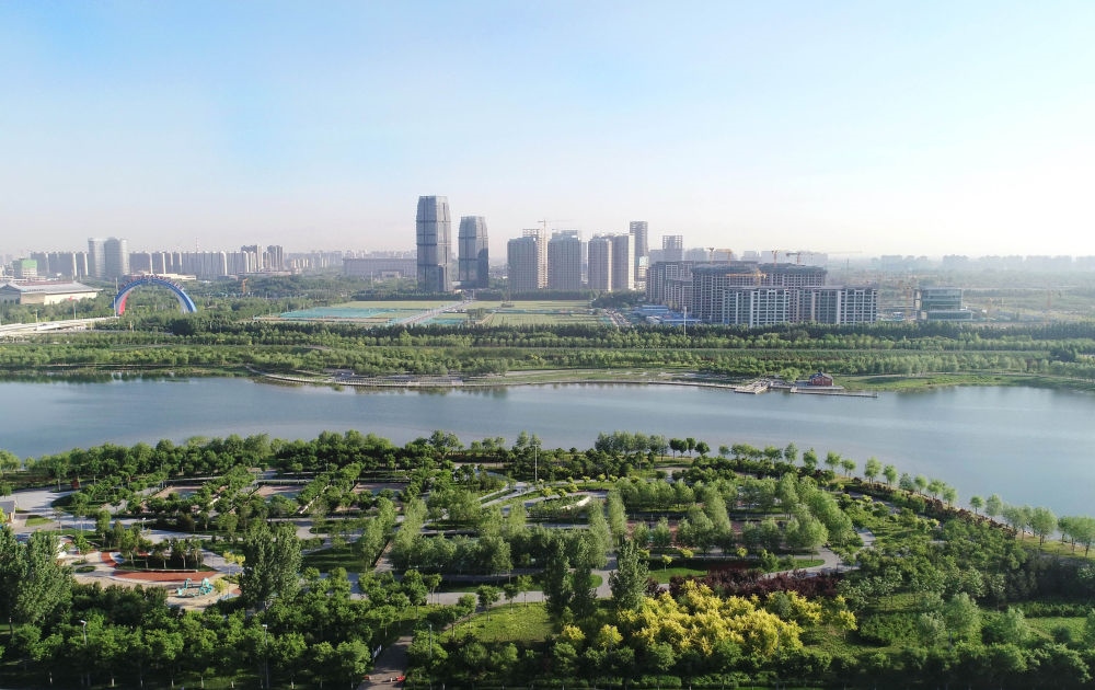 石家莊市滹沱河景色（2022年5月16日攝，無人機照片）。新華社記者 楊世堯 攝