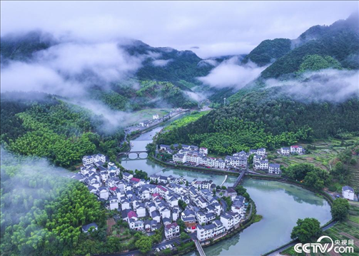 2024年6月19日，浙江省杭州市淳安縣楓樹嶺鎮(zhèn)下姜村，雨后云霧繚繞。