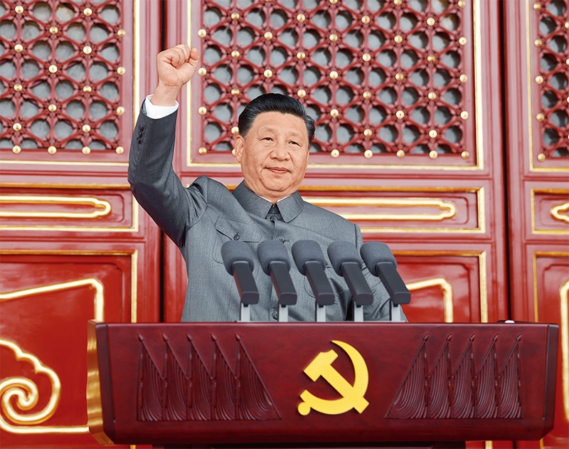 2021年7月1日，慶祝中國共產(chǎn)黨成立100周年大會(huì)在北京天安門廣場隆重舉行。中共中央總書記、國家主席、中央軍委主席習(xí)近平發(fā)表重要講話。 新華社記者 鞠鵬/攝