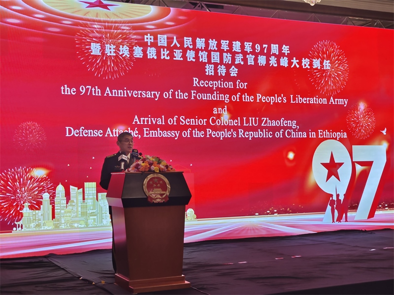 中國駐埃塞俄比亞使館國防武官柳兆峰致辭。攝影江絳