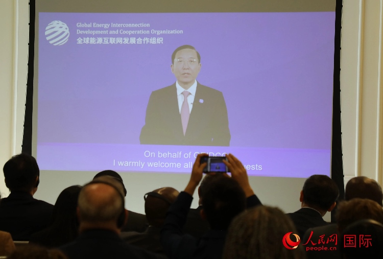 全球能源互聯(lián)網(wǎng)發(fā)展合作組織主席、中國(guó)電力企業(yè)聯(lián)合會(huì)理事長(zhǎng)辛保安通過(guò)視頻方式致辭。人民網(wǎng)記者 李志偉攝