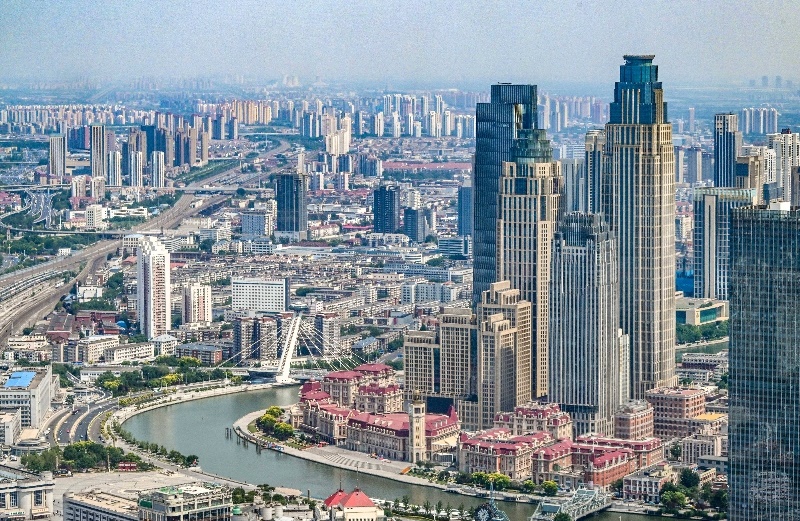 2023年6月16日，從直升機(jī)上拍攝的天津中心城區(qū)城市景觀。