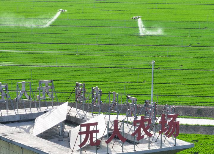 2024年3月19日，在安徽省亳州市譙城區(qū)趙橋鄉(xiāng)雙樓村的無人農(nóng)場(chǎng)，農(nóng)業(yè)無人機(jī)按照事先設(shè)定好的線路進(jìn)行作業(yè)（無人機(jī)照片）。新華社記者 杜宇 攝