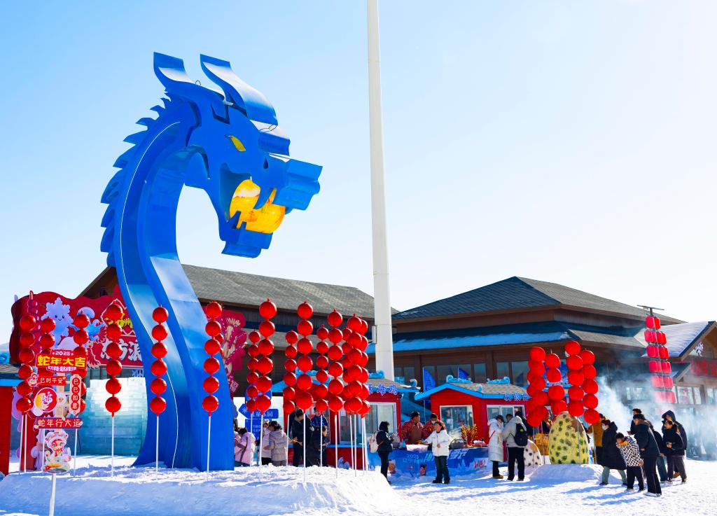 2025年1月，游客在遼寧錦州東方華地城海洋冰雪王國(guó)內(nèi)游覽。新華社發(fā)